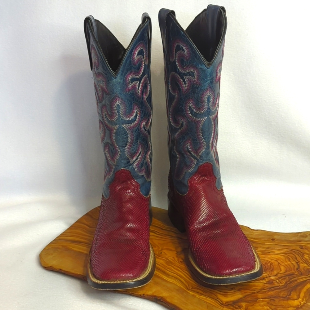 STETSON Exotics Handmade Python & Leather Square Toe Cowgirl Western Boots 6.5B